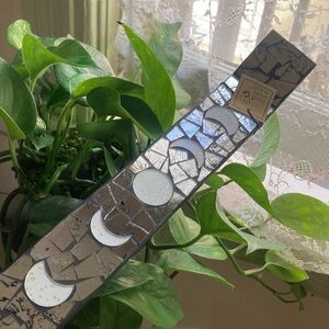 Moon Phases Incense Burner Stick Holder with a glass mosaic mirror design